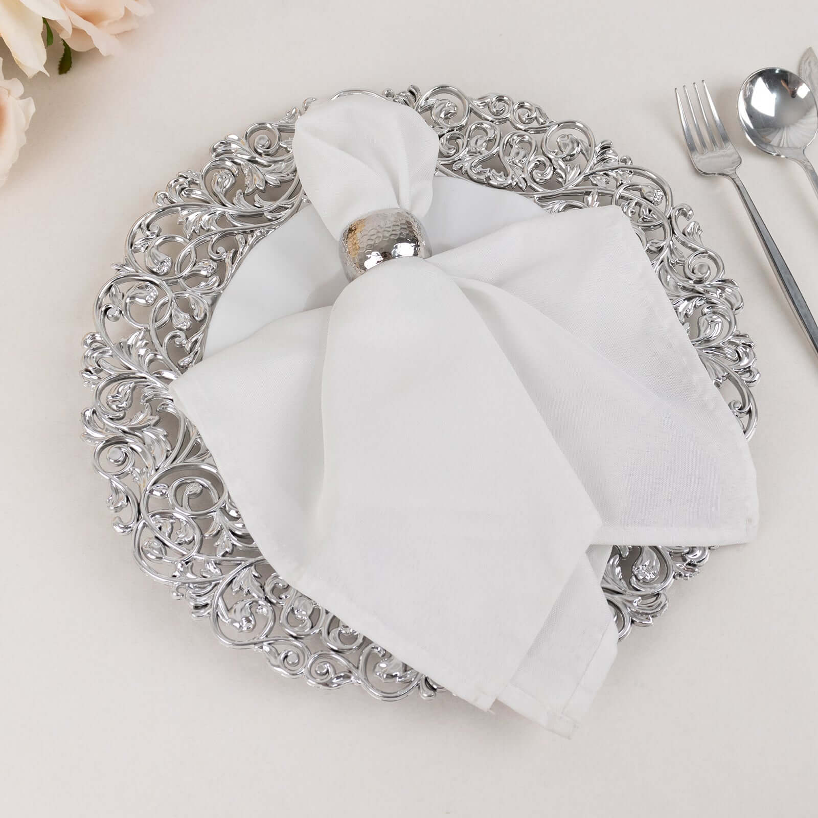6-Pack Acrylic Charger Plates 13" Round Silver with Vintage Floral Carved Rim - Event Tabletop Decorative Charger Tableware - Image 5