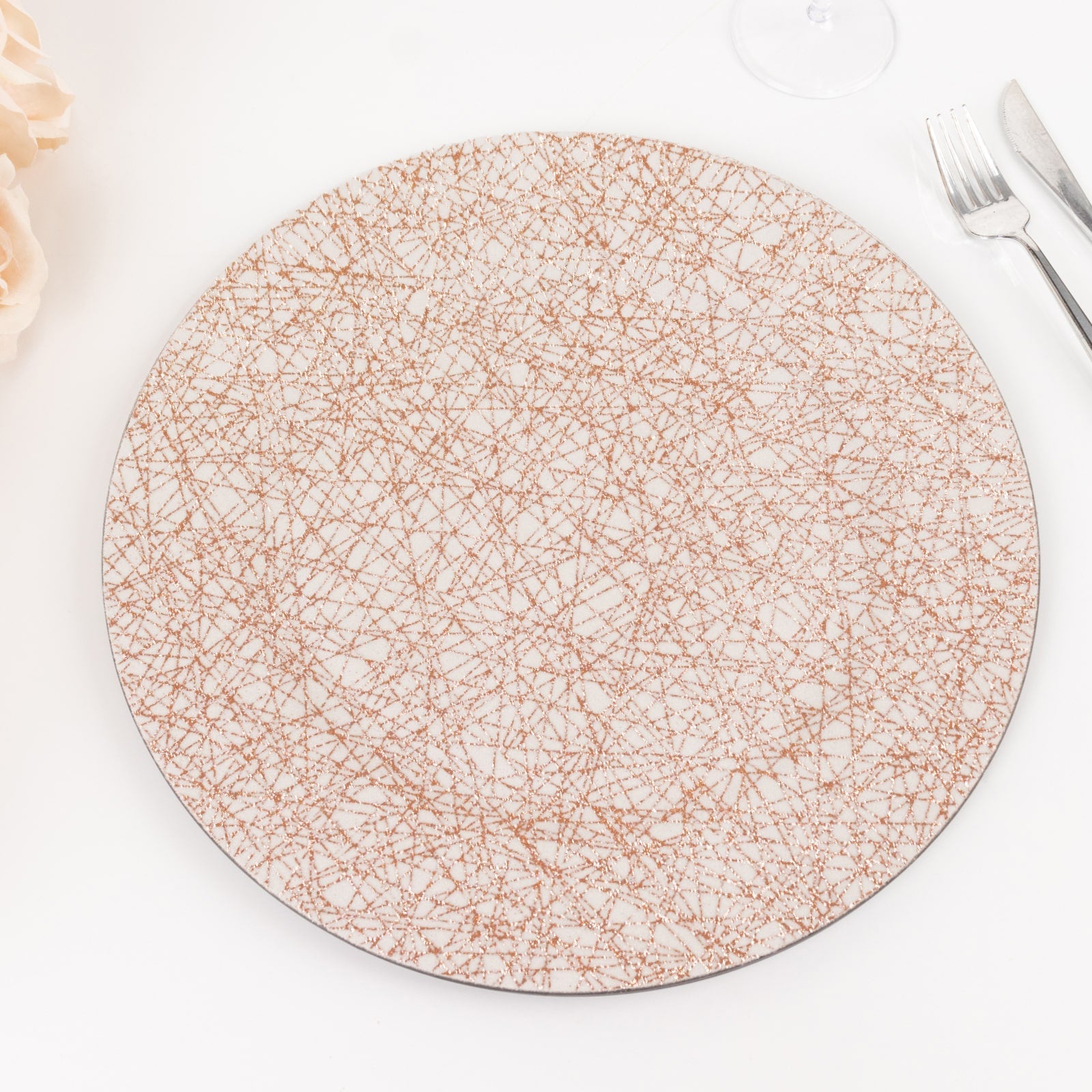 6-Pack Acrylic Charger Plates 13" Round Rose Gold with Glitter Abstract Lines Pattern - Decorative Dinner Party Charger Tableware - Image 4