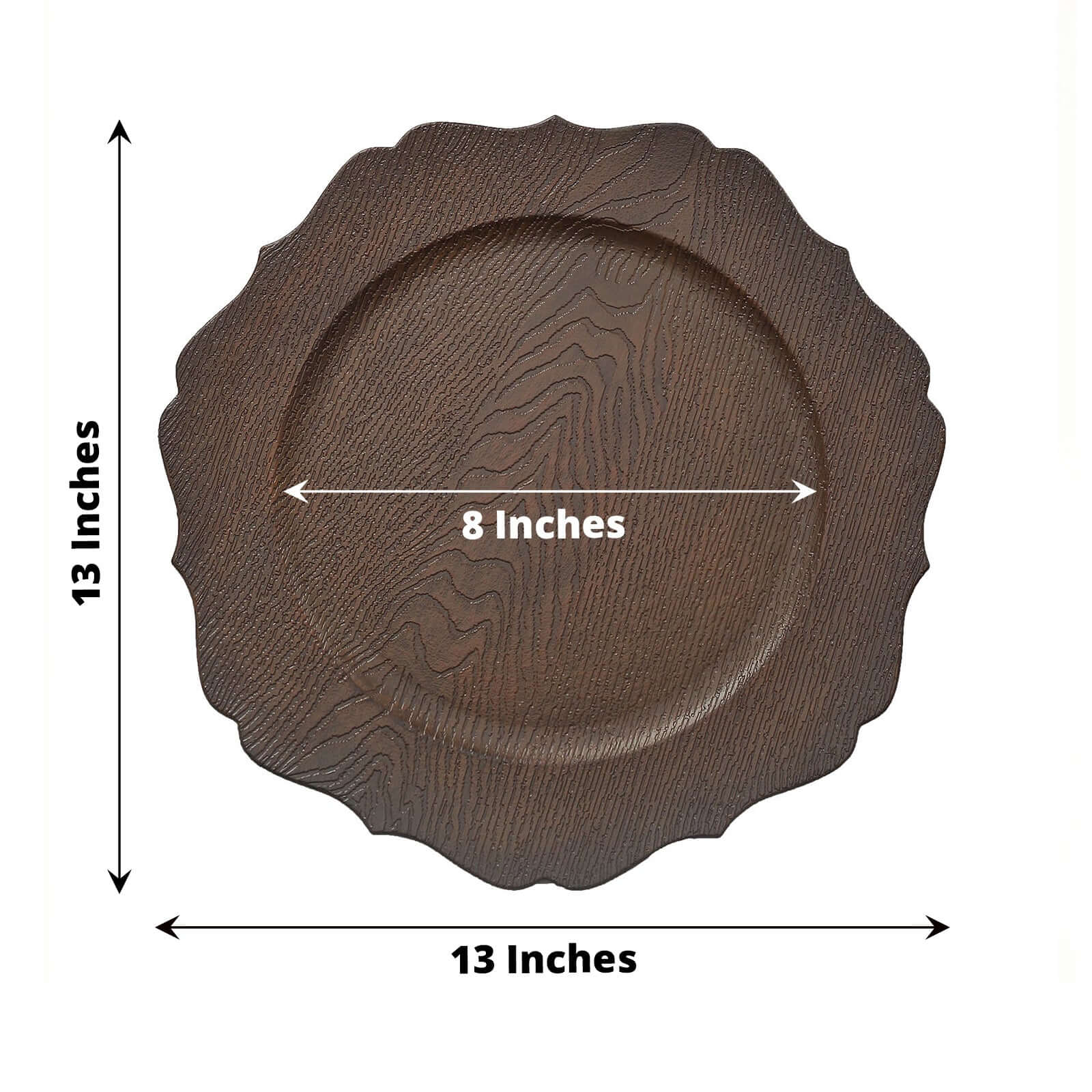 6-Pack Acrylic Charger Plates 13" Round Rustic Brown with Wood Grain Scalloped Rim - Dinner Charger Tableware - Image 3